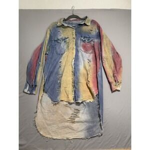 Thrill jeans brand denim style thrashed ls button up shirt, women's 2x, grunge